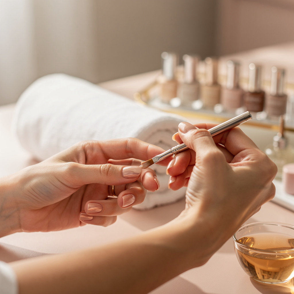 Champagne Nail Bar Santa Barbara showcasing elegant gel manicure and dip powder nail services