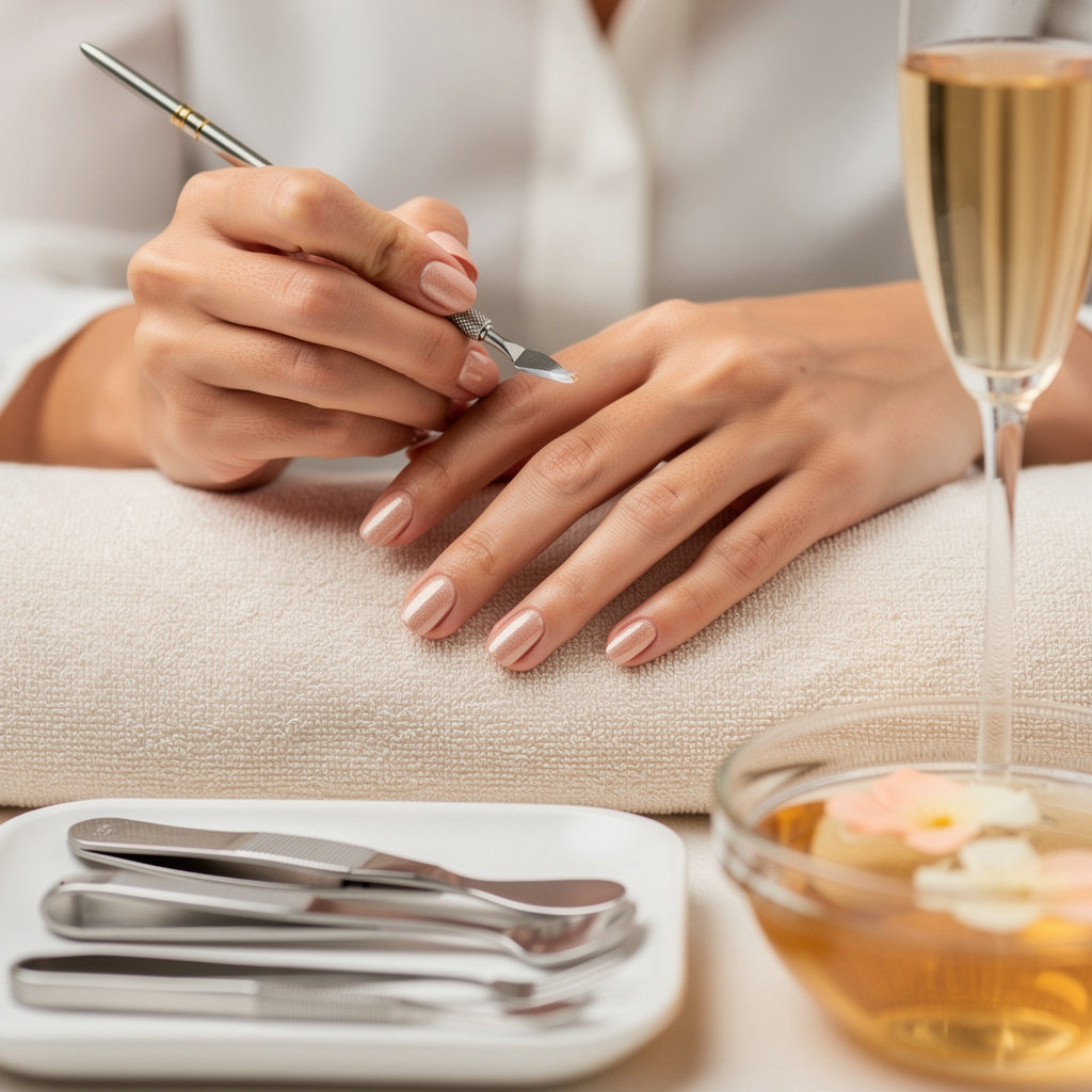 Champagne Nail Bar's beautiful, modern salon interior in Santa Barbara, offering a luxurious and relaxing environment for nail care